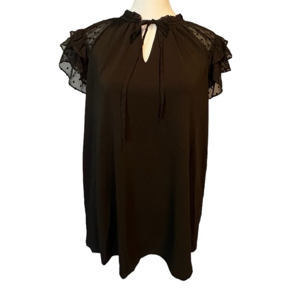 Adrianna Pappel Romantic Goth Girl Bow Neck Sheer Short Sleeve Top in Black M - Picture 1 of 7